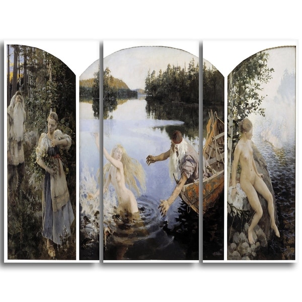 Design Art 'Akseli Gallen-Kalela - Aino Myth, Triptych' Canvas Art Print - 36Wx28H Inches - 3 Panels