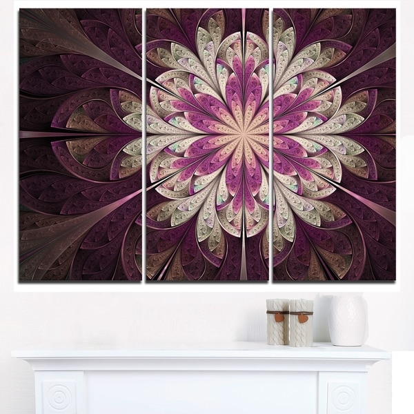 White Purple Rounded Fractal Flower - Large Floral Canvas Art Print