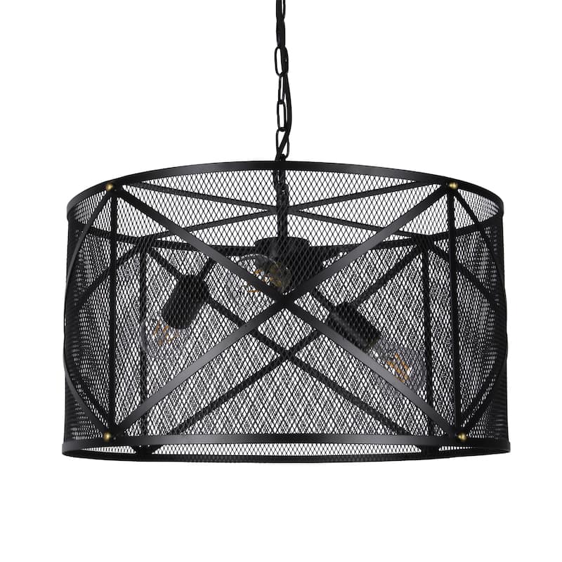 Mindor 20-Inch Black Mesh 3-Light Pendant includes Edison Bulbs
