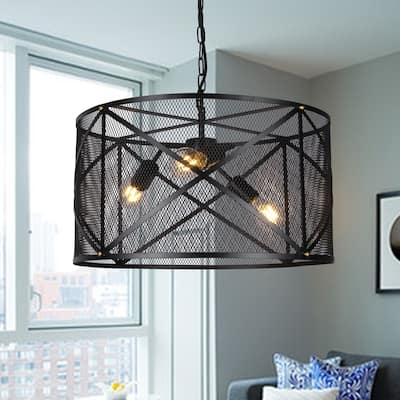 Mindor 20-Inch Black Mesh 3-Light Pendant includes Edison Bulbs