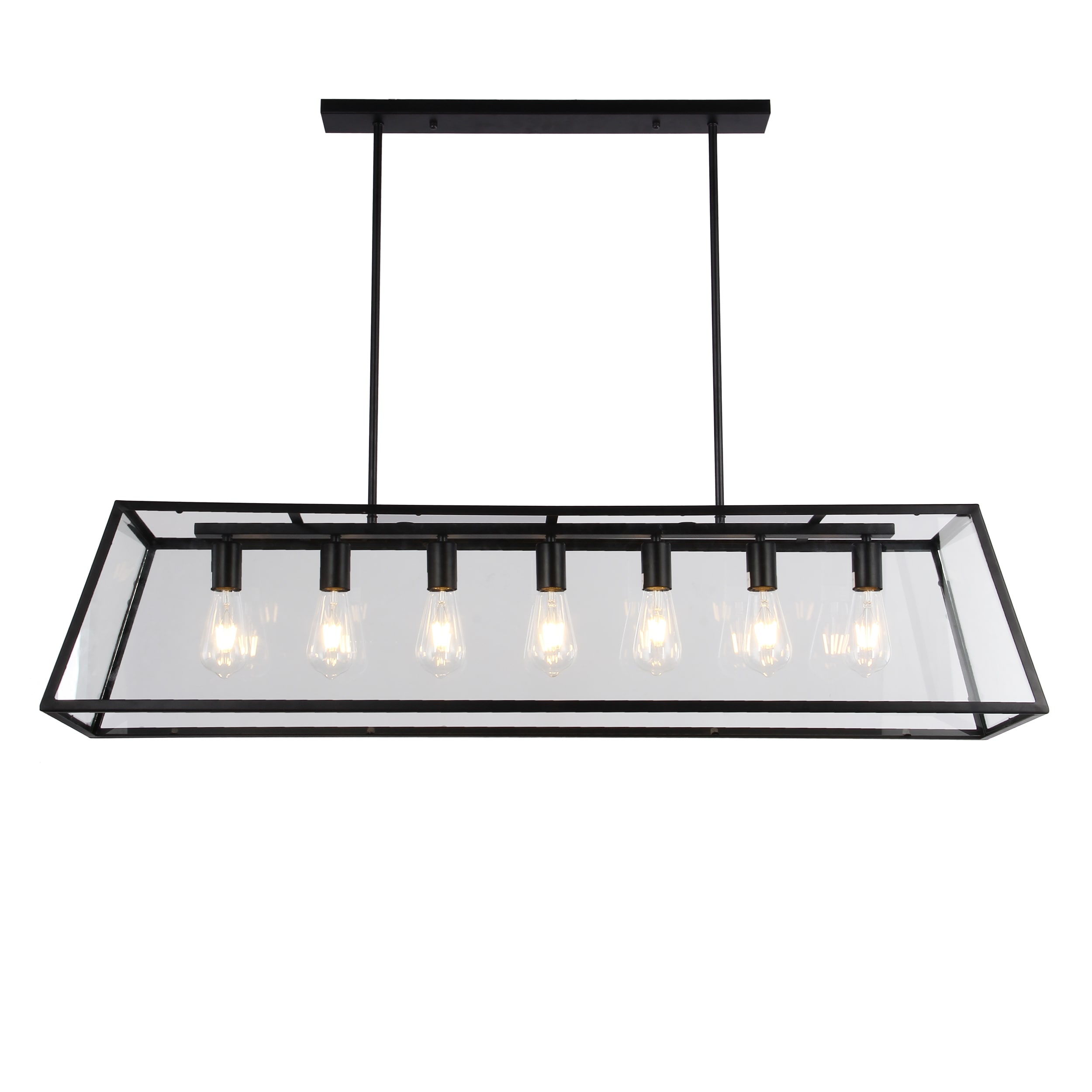 Sheriz 47-Inch Black Metal and Glass 7-light Chandelier Includes Edison Bulbs (47-Inch Black Metal and Glass 7-light Chandelier) - Chandeliers For Bedrooms by Overstock.com