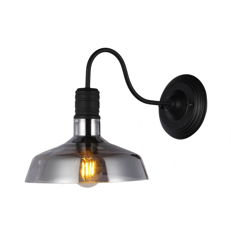 Salvin Black Metal 1-light Wall Sconce wtih 10-Inch Smoked Glass Shade includes Edison Bulb
