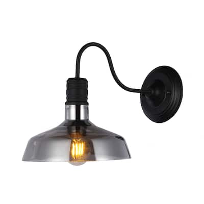 Salvin Black Metal 1-light Wall Sconce wtih 10-Inch Smoked Glass Shade includes Edison Bulb