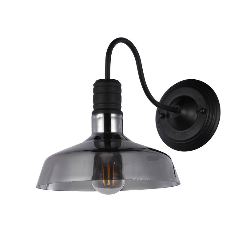 Salvin Black Metal 1-light Wall Sconce wtih 10-Inch Smoked Glass Shade includes Edison Bulb
