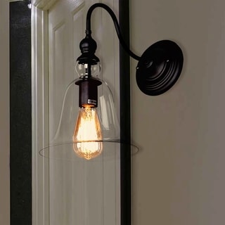 Tamrion Black Metal 1-light Wall Sconce Clear Glass Shade with Edison Bulb