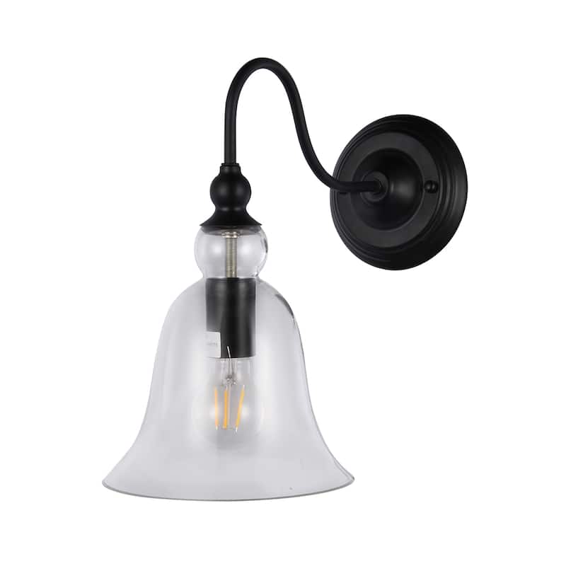 Tamrion Black Metal 1-light Wall Sconce Clear Glass Shade with Edison Bulb