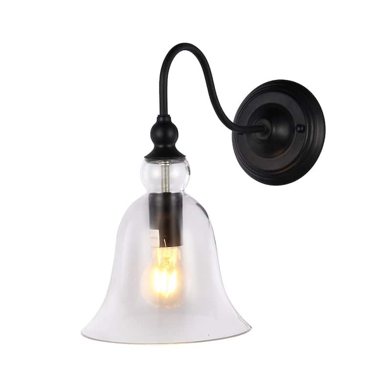 Tamrion Black Metal 1-light Wall Sconce Clear Glass Shade with Edison Bulb