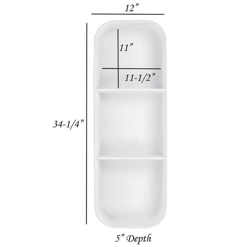34-1/2" Stone Resin Solid Surface Matte Bathroom 3 Divider Wall Shelves