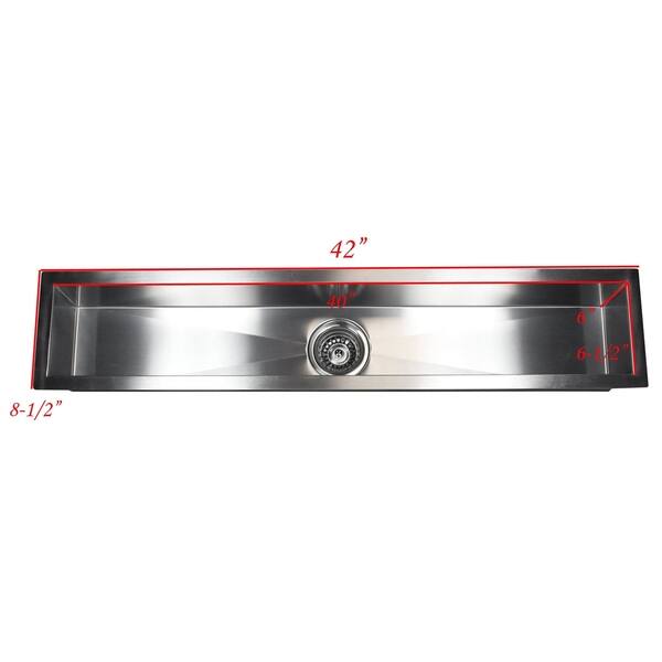 Undermount Stainless Steel Rectangular 42 in. x 8-1/2 in. x 6 in. Bar Island Single Bowl Kitchen Sink