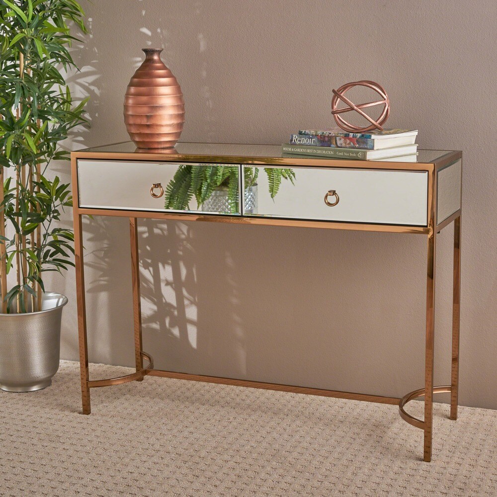 Christopher Knight Home Arthur Modern Mirrored 2-drawer Console Table by  (Mirror - Rose)