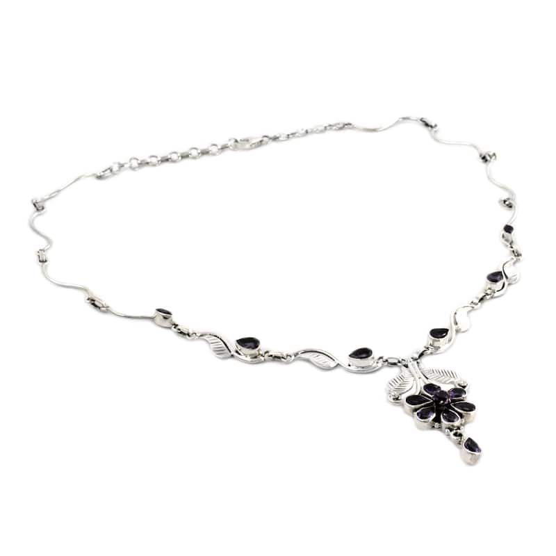 Handmade Sterling Silver 'Blossoming Love' Amethyst Necklace (India)