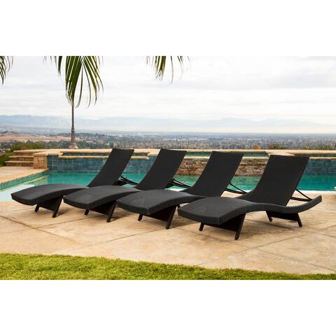Abbyson Palermo Outdoor Black Wicker Chaise Lounge (Set of 4)