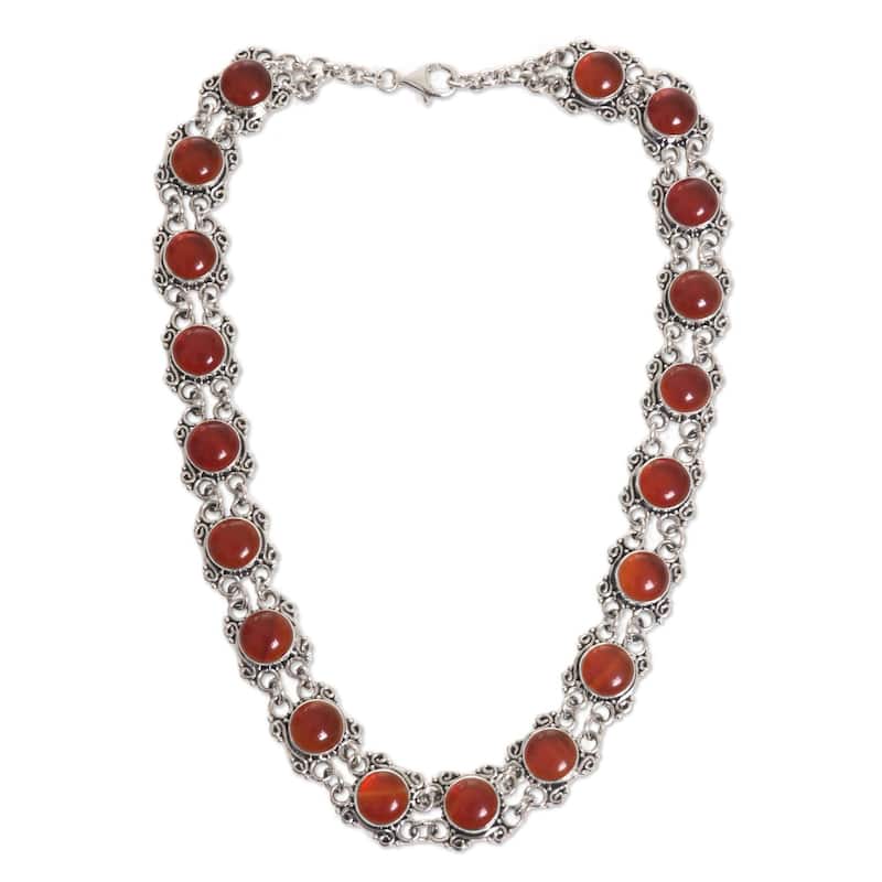 Handmade Sterling Silver 'Radiant Queen' Carnelian Choker (Indonesia)