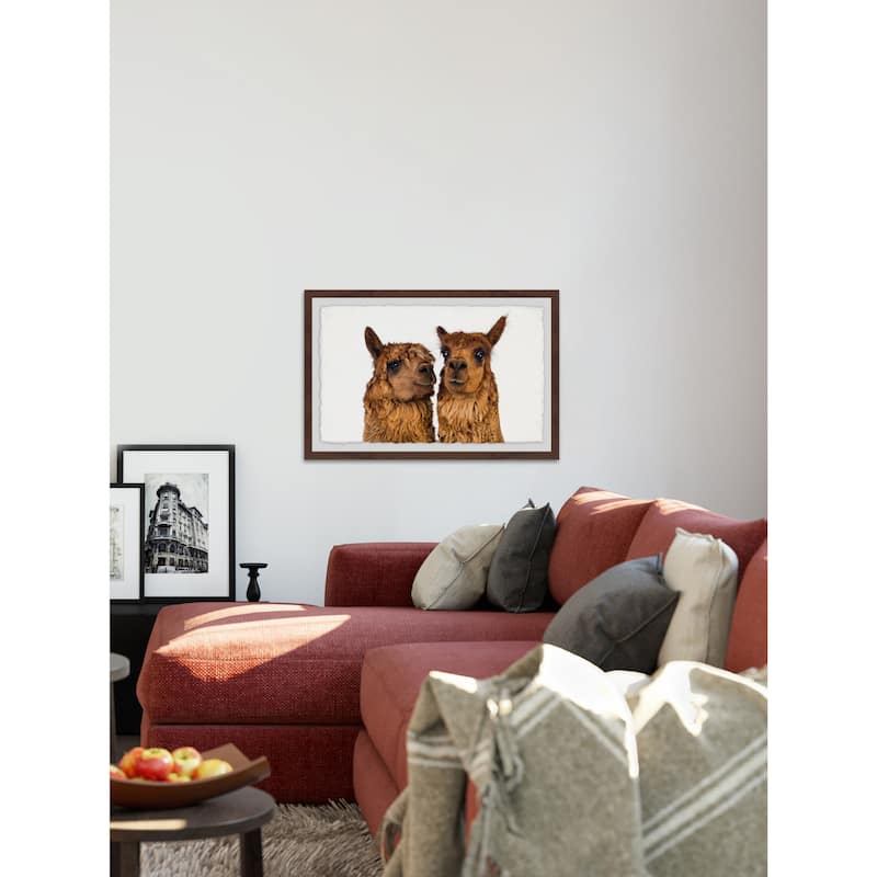 'Brown Llama Pair' Framed Painting Print - Multi-Color