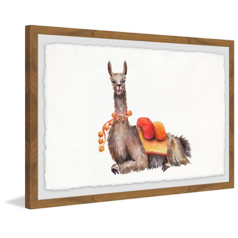 'Orange Pack Llama' Framed Painting Print - Multi-Color