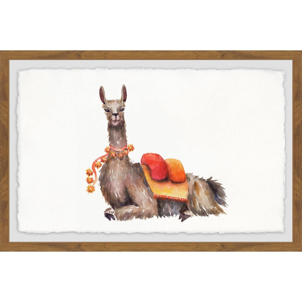 'Orange Pack Llama' Framed Painting Print - Multi-Color