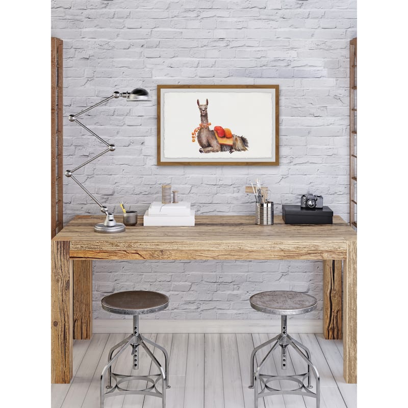 'Orange Pack Llama' Framed Painting Print - Multi-Color