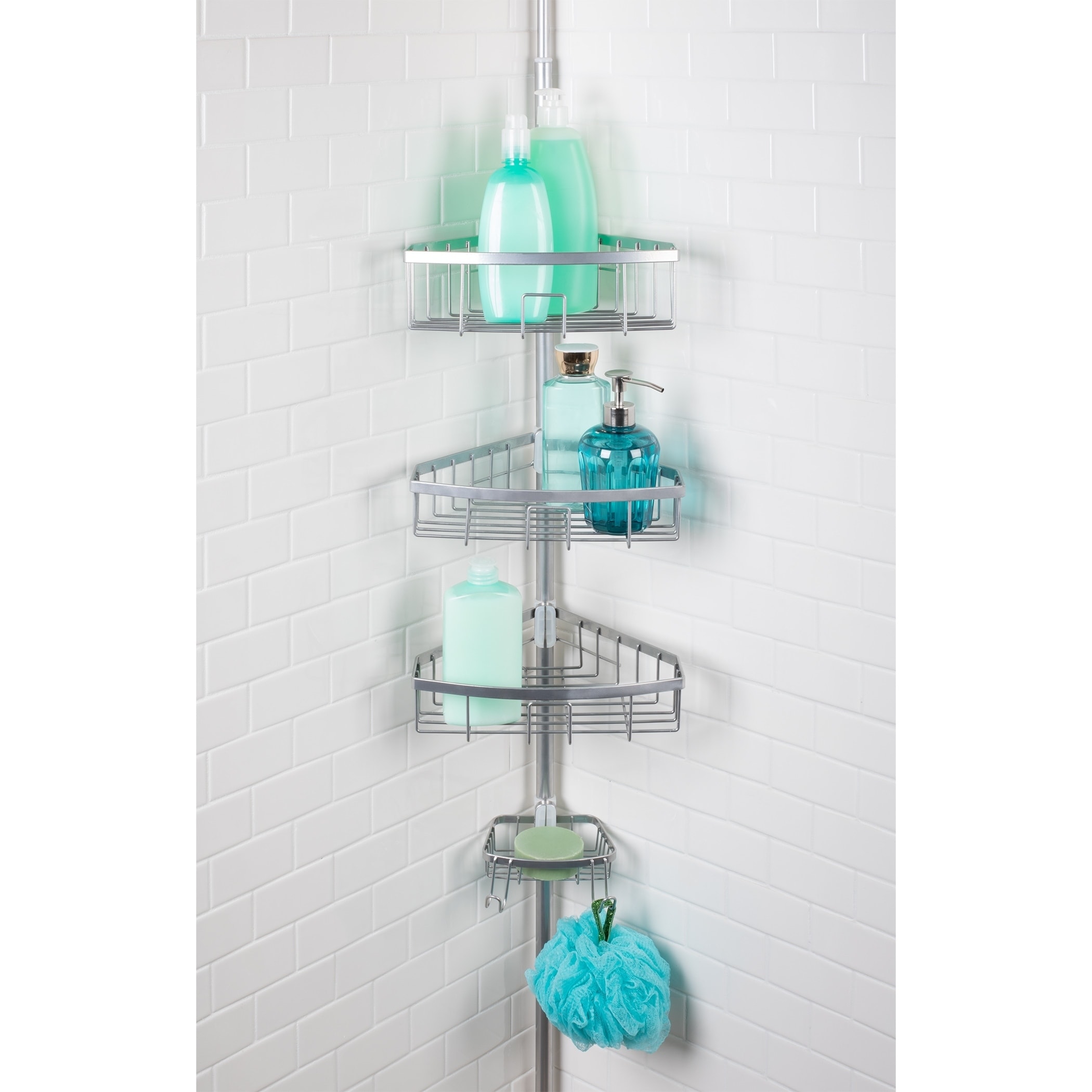 Chrome-plated 4-tier Tension Pole Corner Shower Caddy - Bed Bath