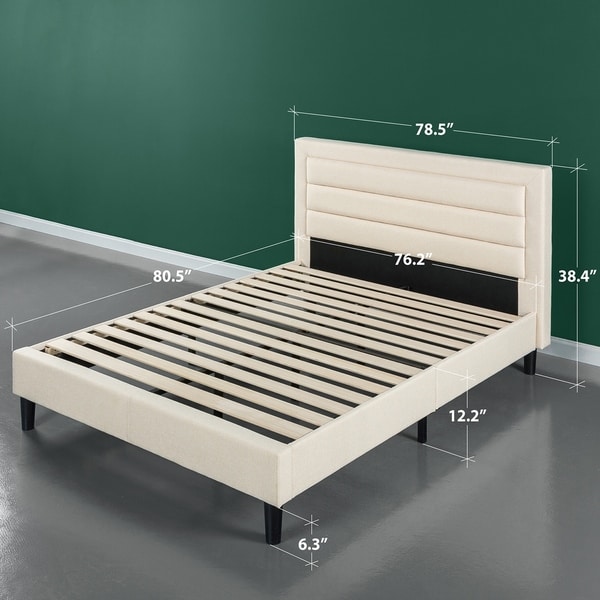 zinus upholstered horizontally cushioned platform bed