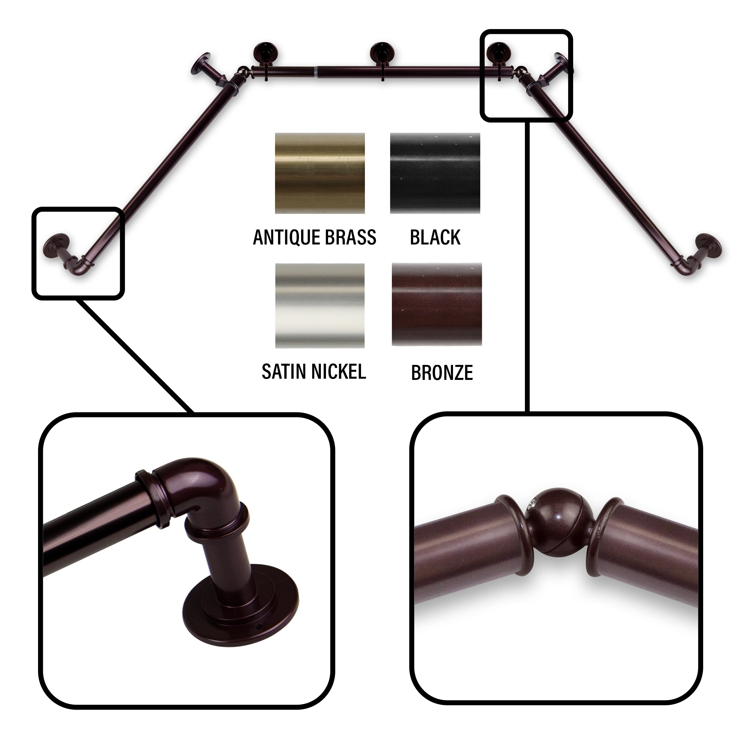 Shop Instyledesign 1 Inch Pipe Style Bay Curtain Rod On Sale
