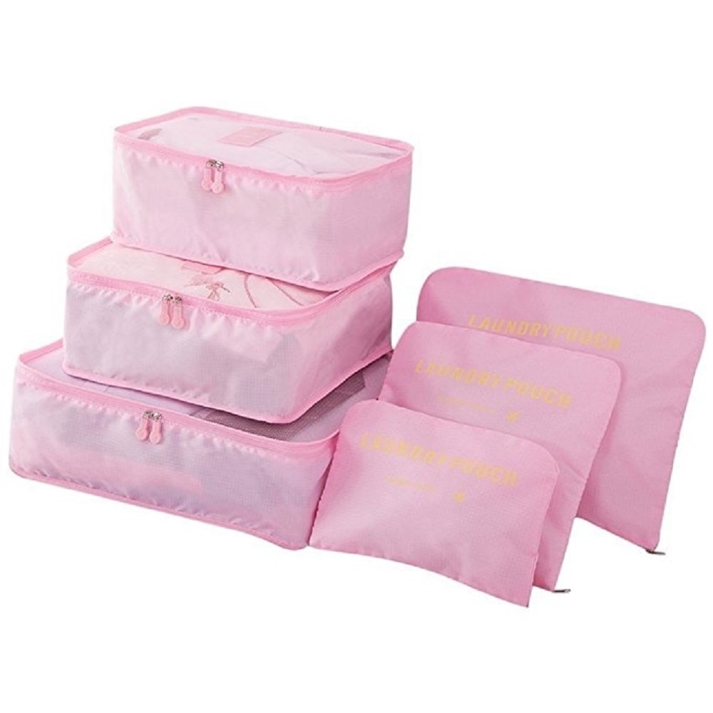 Packing Cubes for Luggage Travel Clothes Storage Bags, Organizer pouch. 6pc set (Pink)