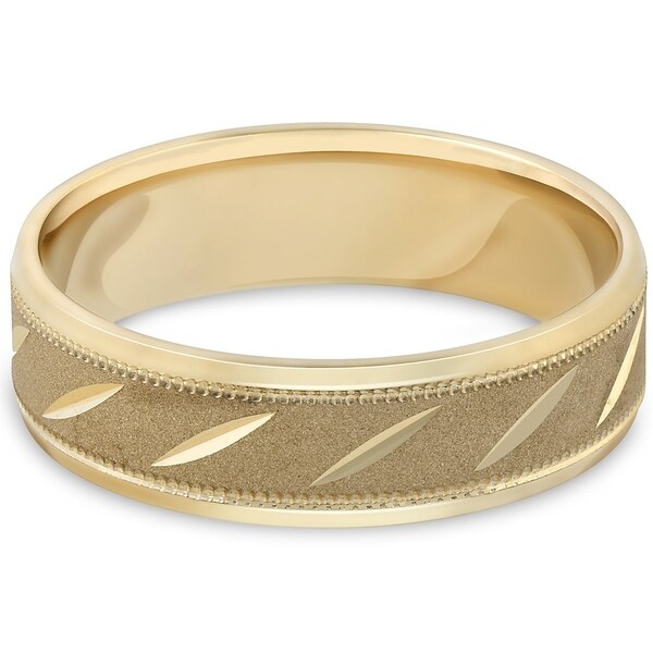Shop Bliss 10k Yellow Gold Mens Brushed Carved 6mm wide ring comfort fit wedding band - On Sale ...