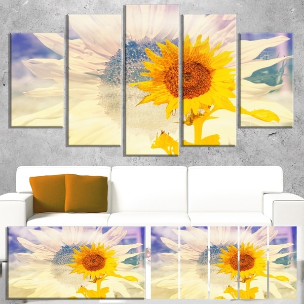 Designart 'Double Exposure Yellow Sunflowers' Modern Floral Wall Artwork