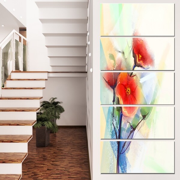 Designart 'Red Poppy Flowers on Grunge Back' Flower Canvas Print Artwork