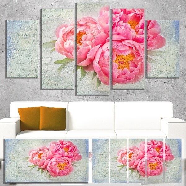 Designart 'Pink Peony Flowers in White Vase' Floral Canvas Artwork Print