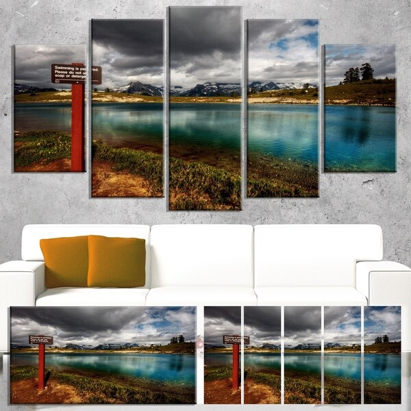 Designart 'Azure Mountain Lake with Clouds' Landscape Artwork Canvas Print