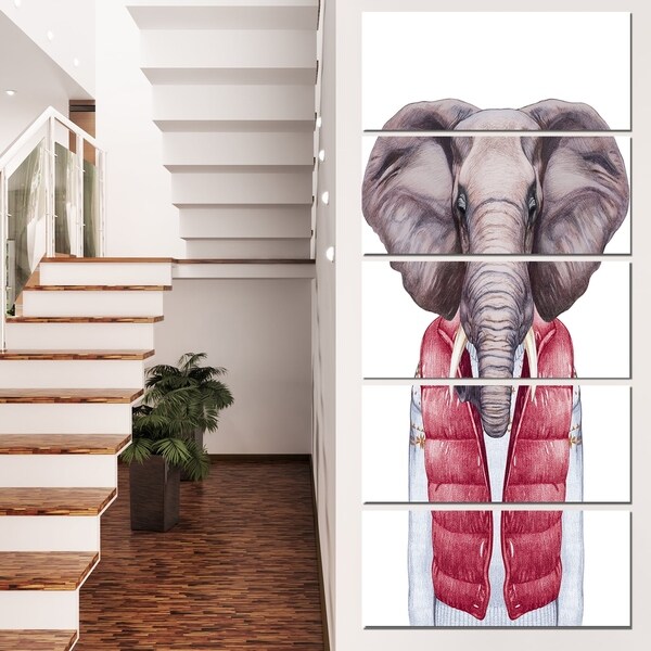 Designart 'Elephant in Vest and Sweater' Contemporary Animal Art Canvas
