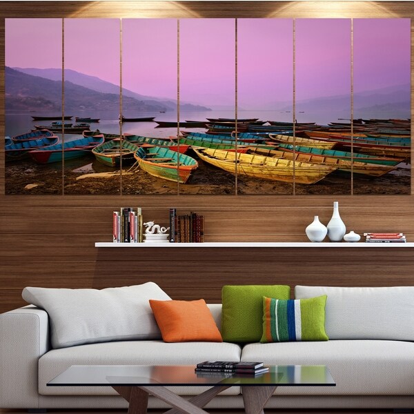 Designart 'Boats under Twilight Sky in Phewa' Boat Wall Artwork on Canvas