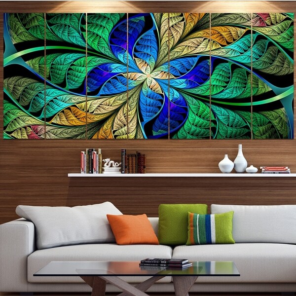 Designart 'Blue Green Fractal Flower Petals' Abstract Wall Art on Canvas