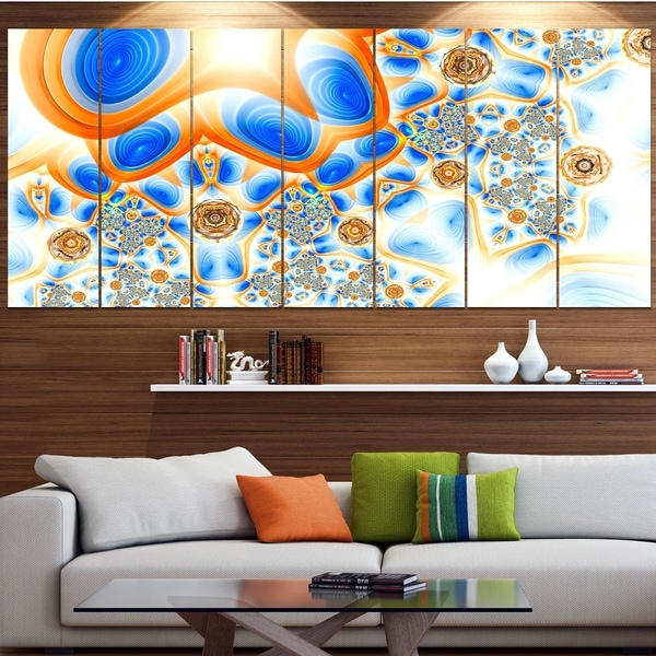 Designart 'Yellow Blue Exotic Pattern' Abstract Wall Art Canvas