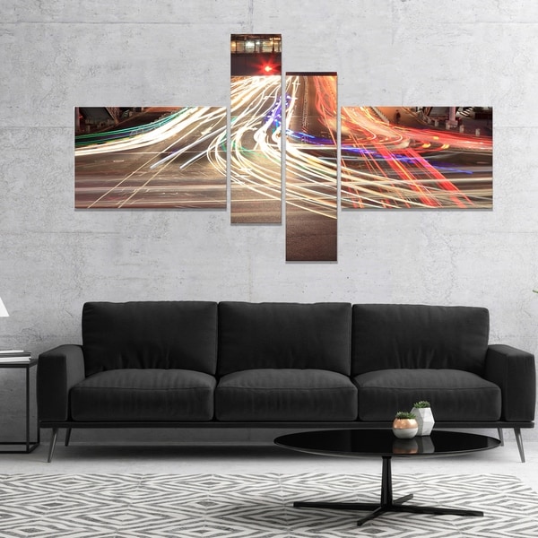 Designart 'Light Traces on Crossroad' Cityscape Digital Art Canvas Print