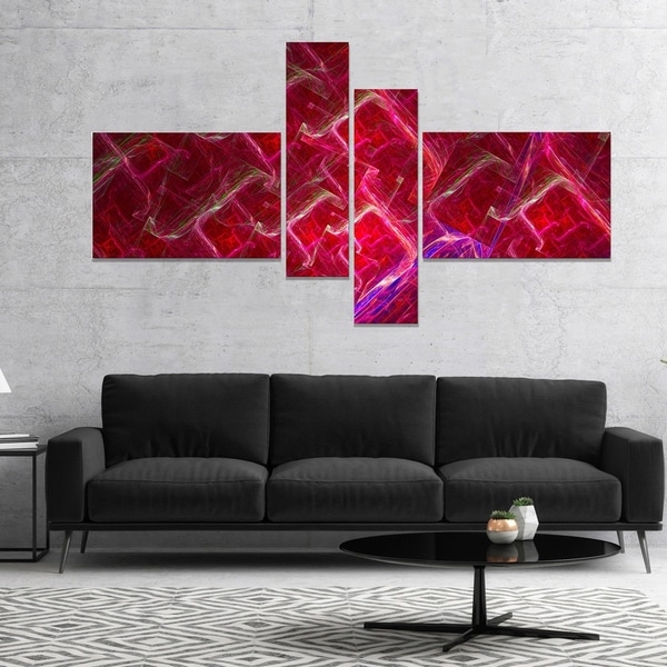 Designart 'Red Fractal Electric Lightning' Abstract Art on Canvas