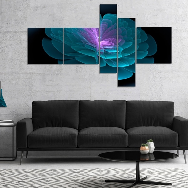 Designart 'Abstract Blue Floral Fractal Background' Extra Large Floral Wall Art