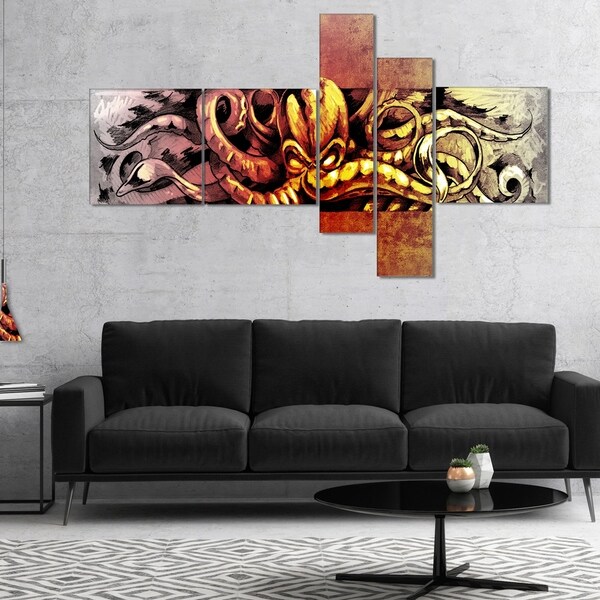 Designart 'Octopus Sketch in Yellow Shade' Animal Canvas Art Print