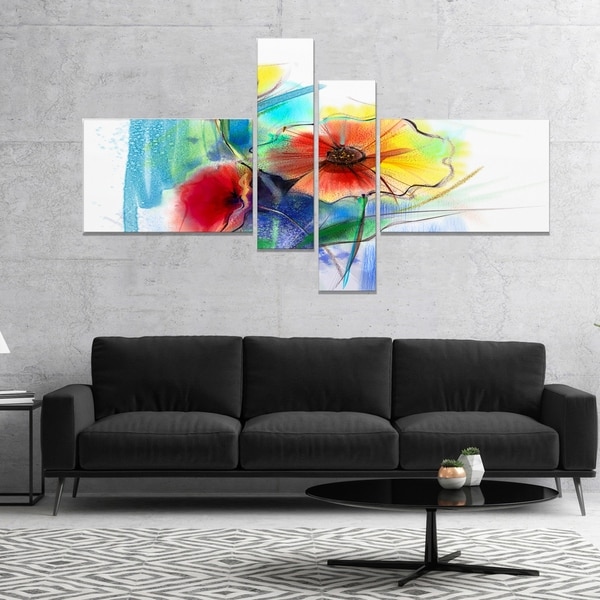 Designart 'Watercolor Multi color Flower Illustration' Floral Canvas Art Print