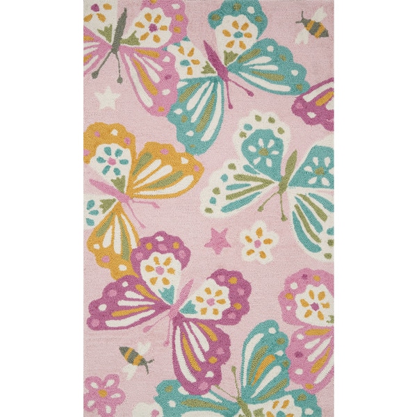 Shop Hand-hooked Pink/ Teal Butterfly Kids Rug (2'3 x 3'9 ...