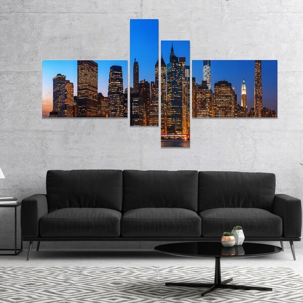 Designart 'Night New York City Panorama' Extra Large Canvas Art Print
