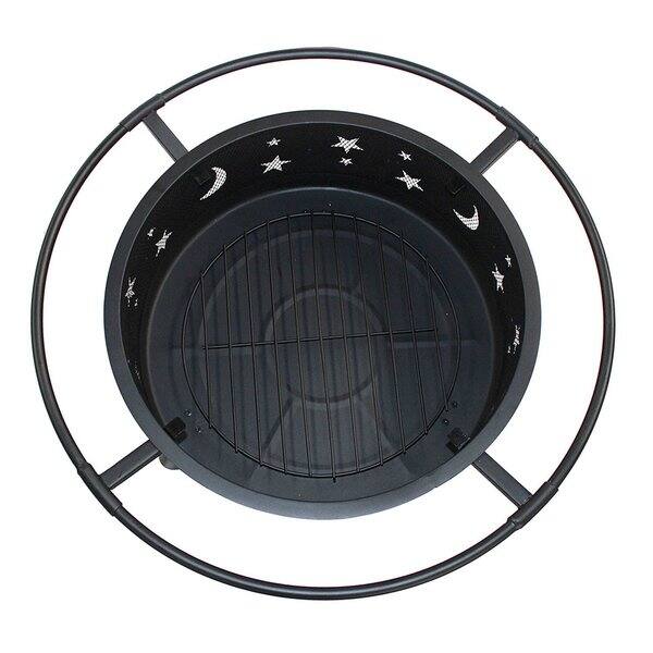 Shop Aleko Black Steel Moon And Star 30 Inch Fire Pit With With