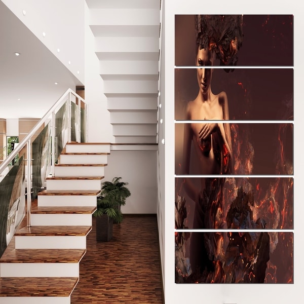 Nude Woman in Burning Ashes - Portrait Art Canvas Print