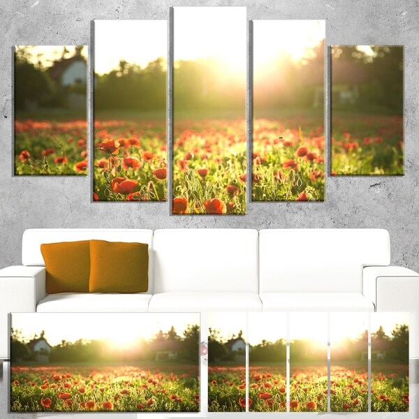 Designart 'Poppy Field under Bright Sunlight' Large Landscape Art Canvas Print