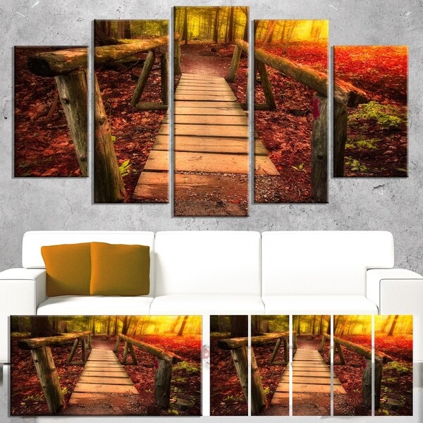 Designart 'Beautiful Footbridge in Golden Light' Large Bridge Canvas Wall Artwork