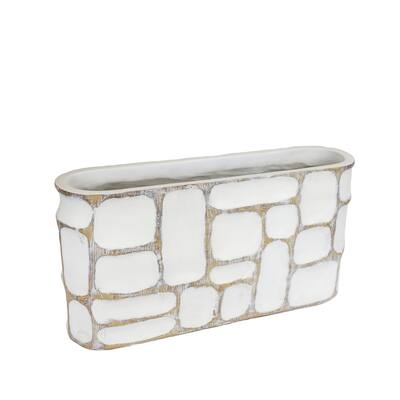 Decorative Resin Rectangular Vase, White/Brown