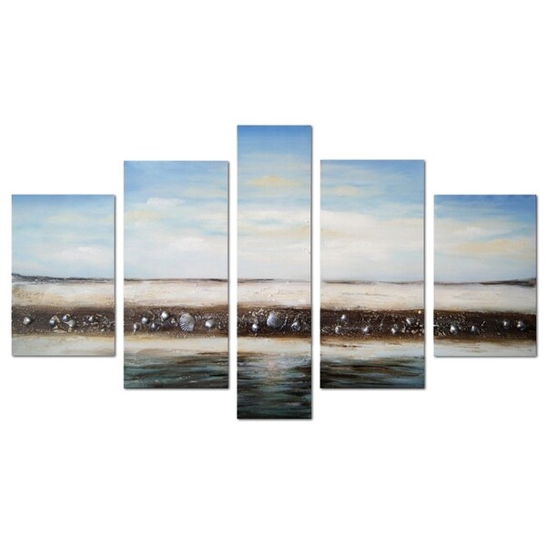 Modern Beach Seashell' 5-piece Hand-painted Oil on Canvas Art
