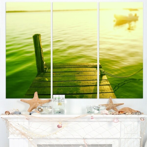 Wooden Boardwalk in Green Sea - Large Sea Bridge Canvas Art Print