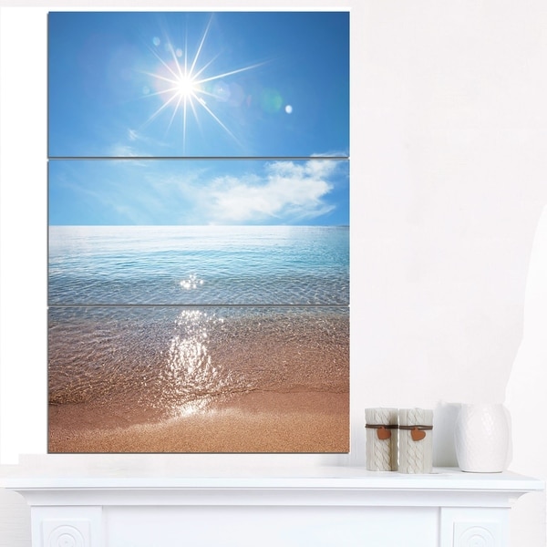 Serene Seascape with Bright Sun - Modern Beach Canvas Art Print