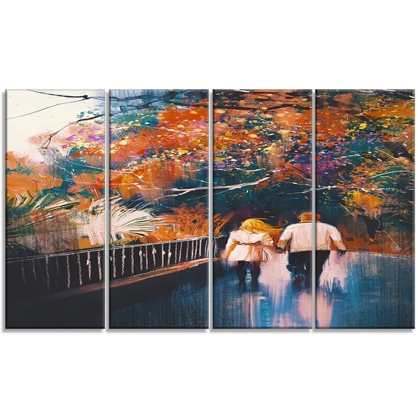 Designart - Couple Walking Holding Hands - 4 Piece Landscape Canvas Art Print